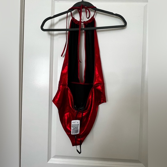 F21 Metallic Red halter bodysuit (low V-cut) - Picture 2 of 2
